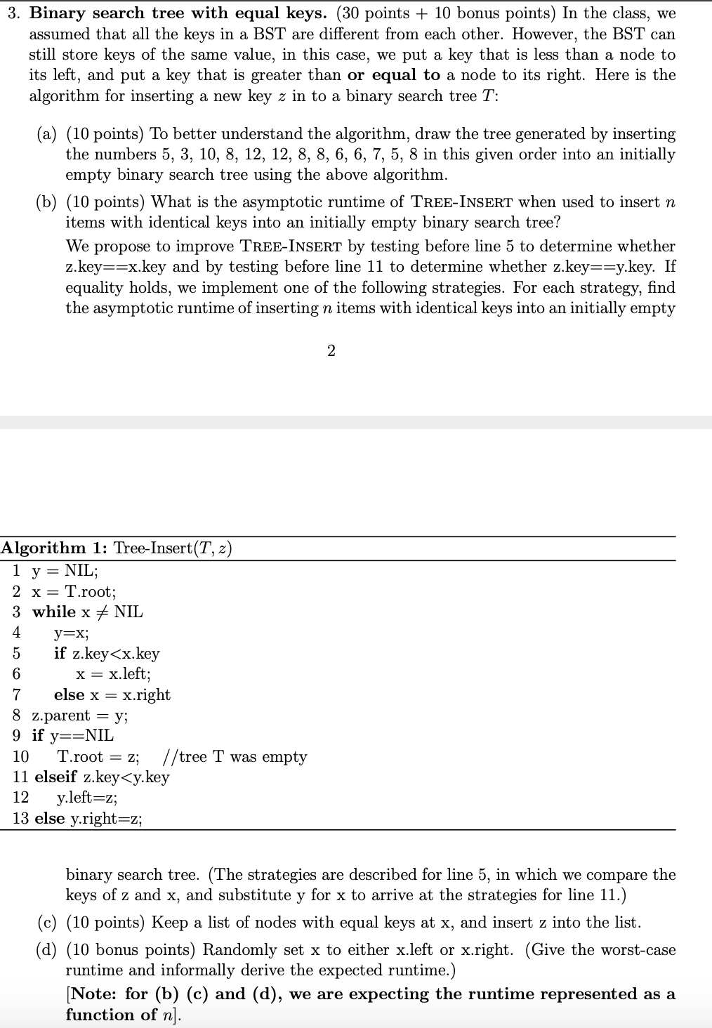 Solved 3. Binary search tree with equal keys. (30 points + | Chegg.com