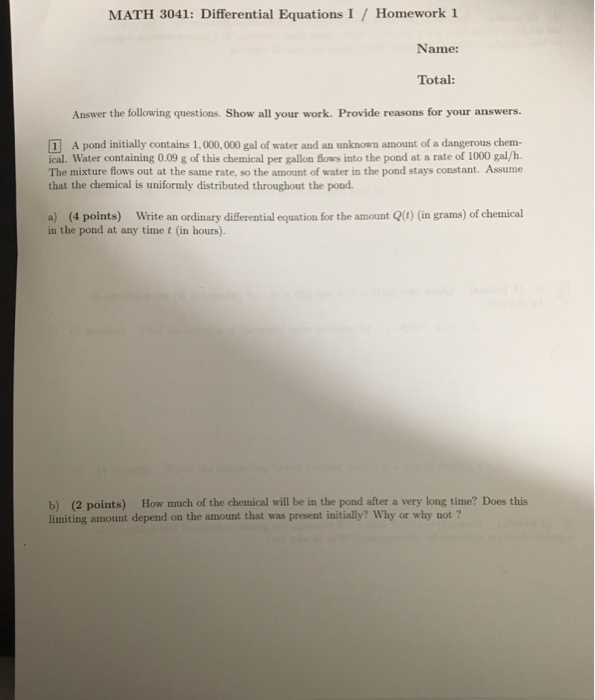 Solved MATH 3041: Differential Equations I/ Homework 1 Name: | Chegg.com
