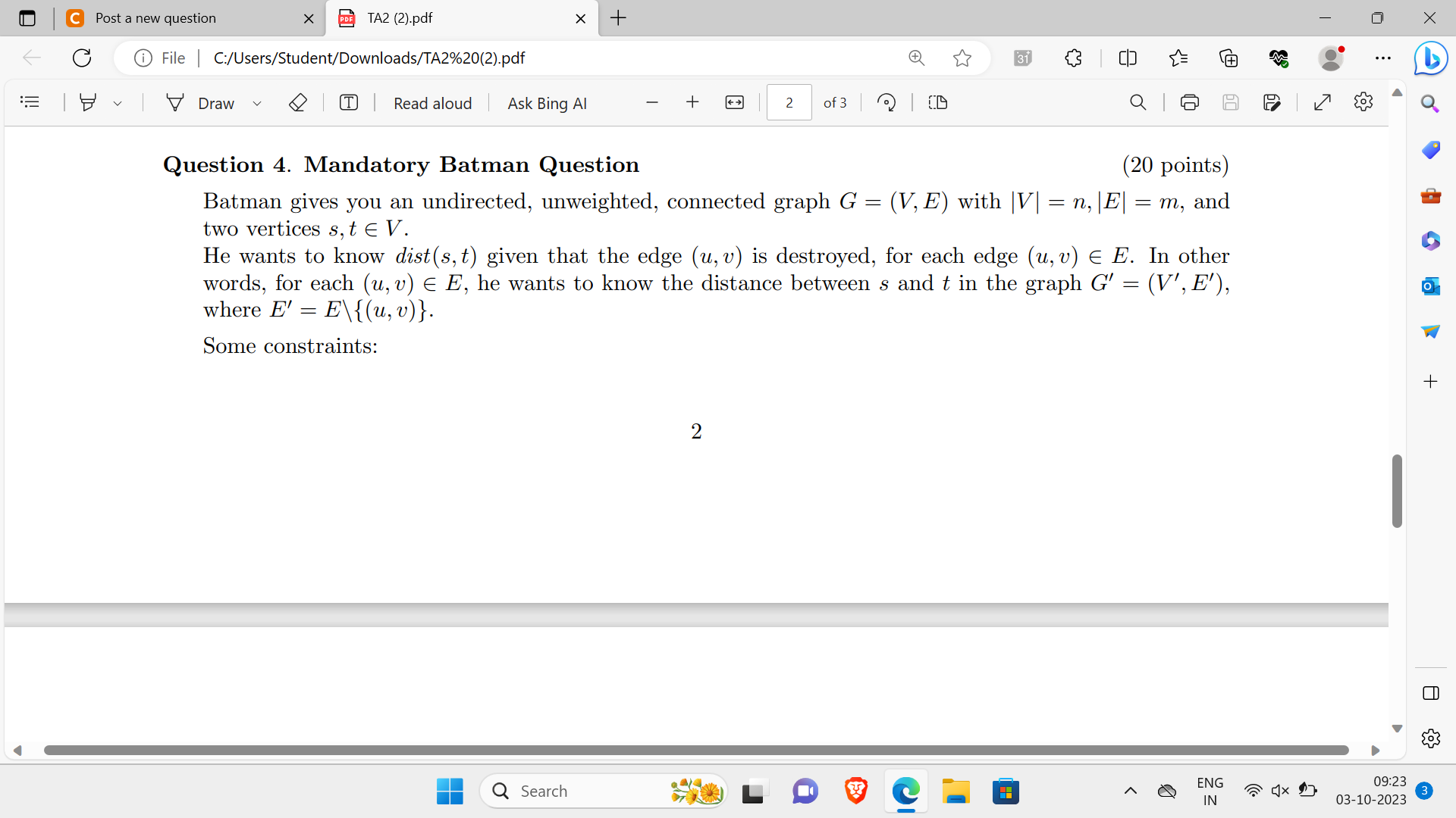 Solved Question 4. Mandatory Batman Question (20 points) | Chegg.com