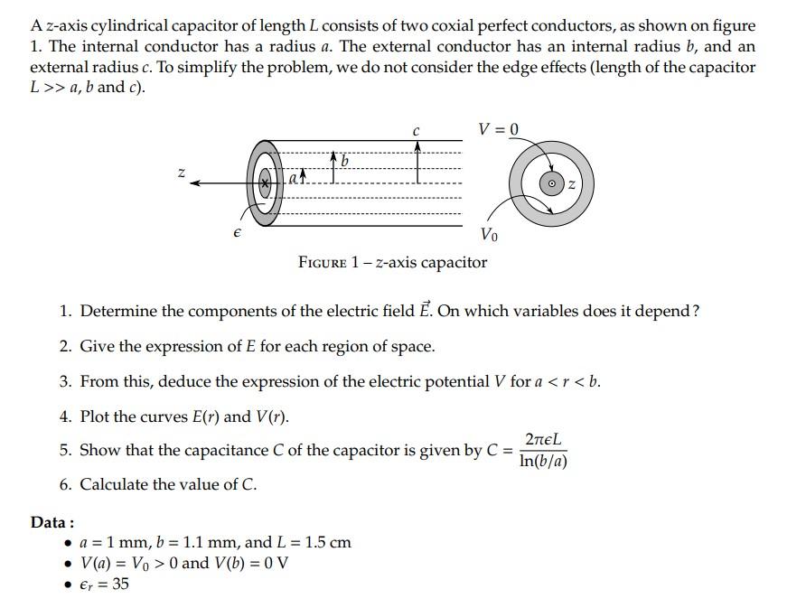 Solved A z-axis cylindrical capacitor of length L consists | Chegg.com