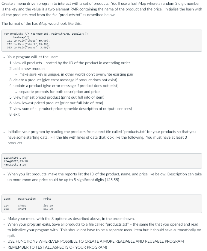 Solved Create a menu driven program to interact with a set | Chegg.com