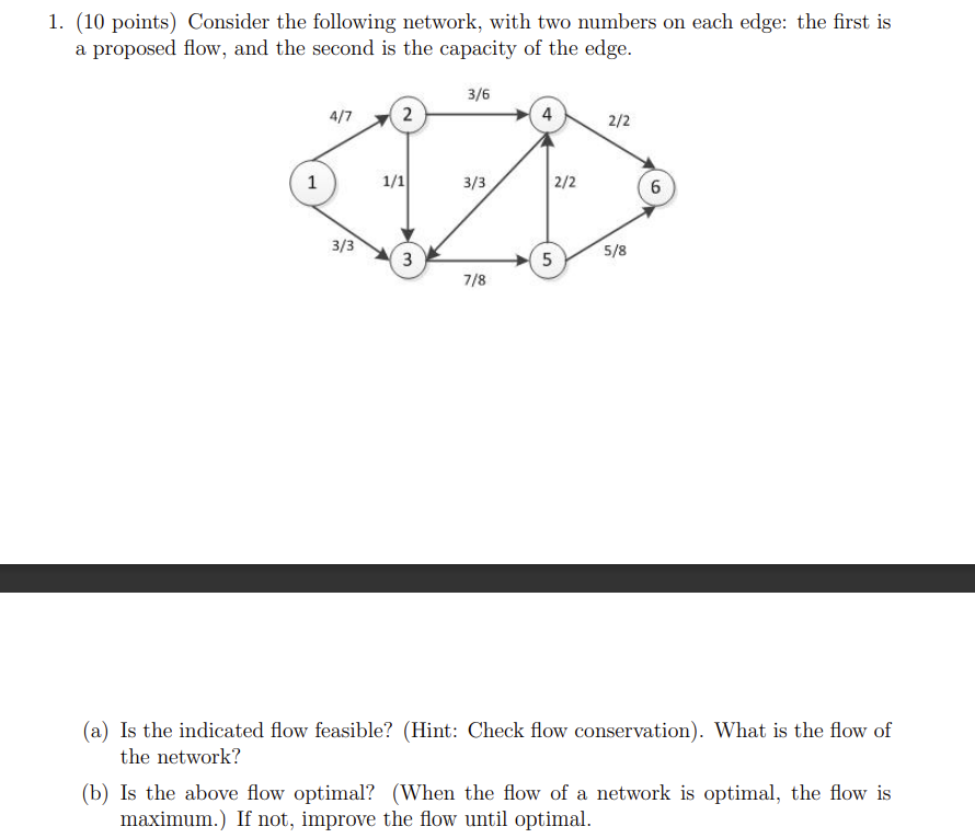 Solved 1. (10 points) Consider the following network, with | Chegg.com