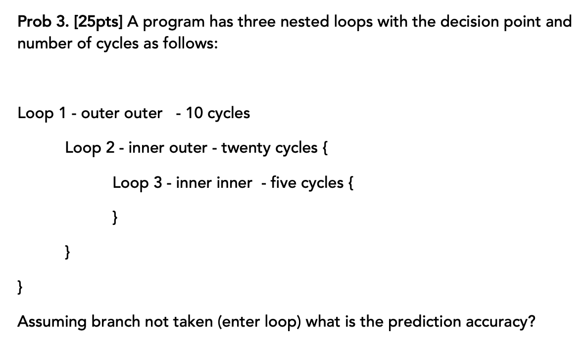 Solved Prob 3. [25pts] A program has three nested loops with | Chegg.com