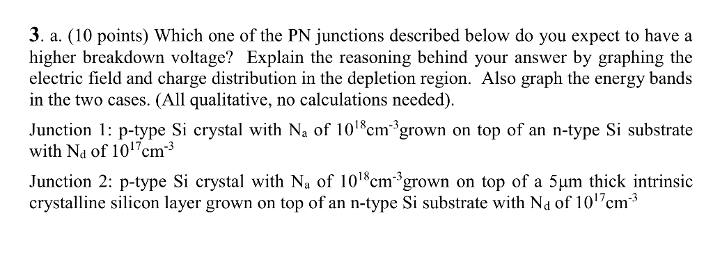 Solved 3. a. (10 points) Which one of the PN junctions | Chegg.com