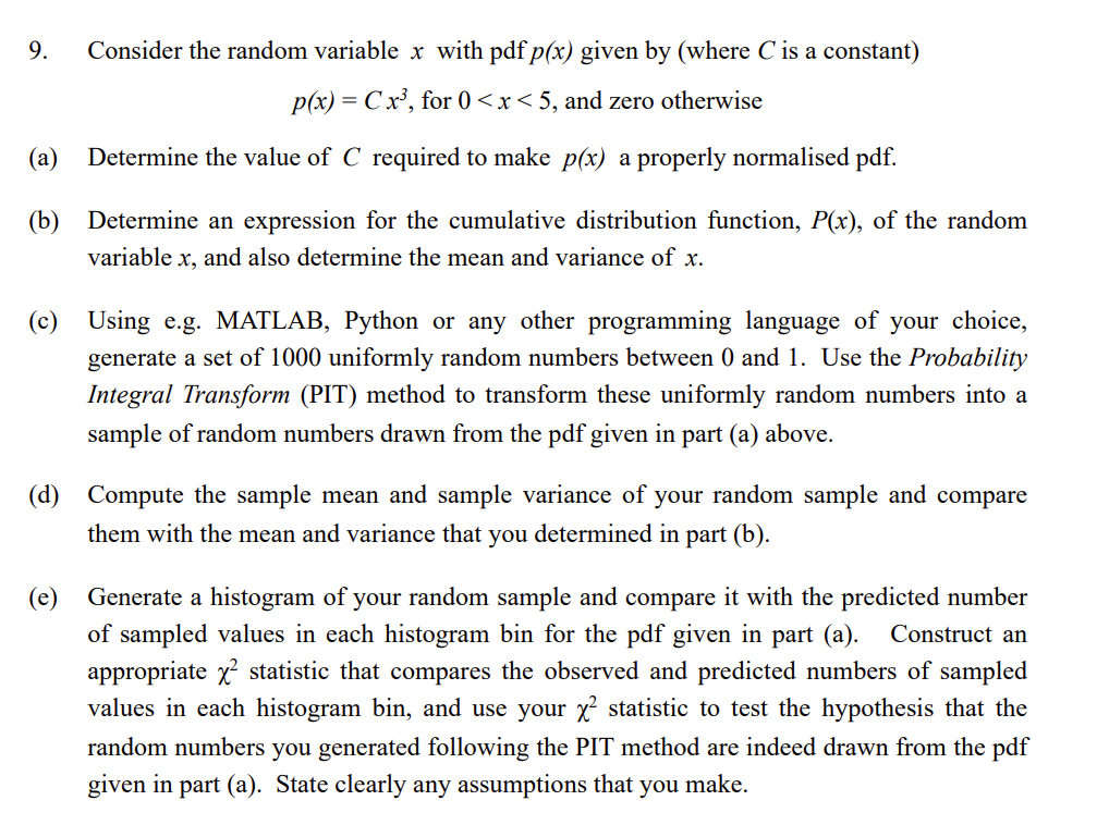 Solved 9. Consider the random variable x with pdf p(x) given | Chegg.com