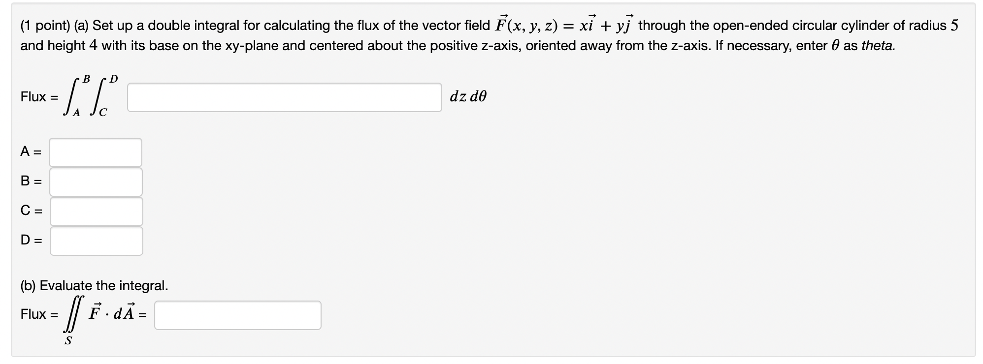 Solved (1 point) (a) Set up a double integral for | Chegg.com
