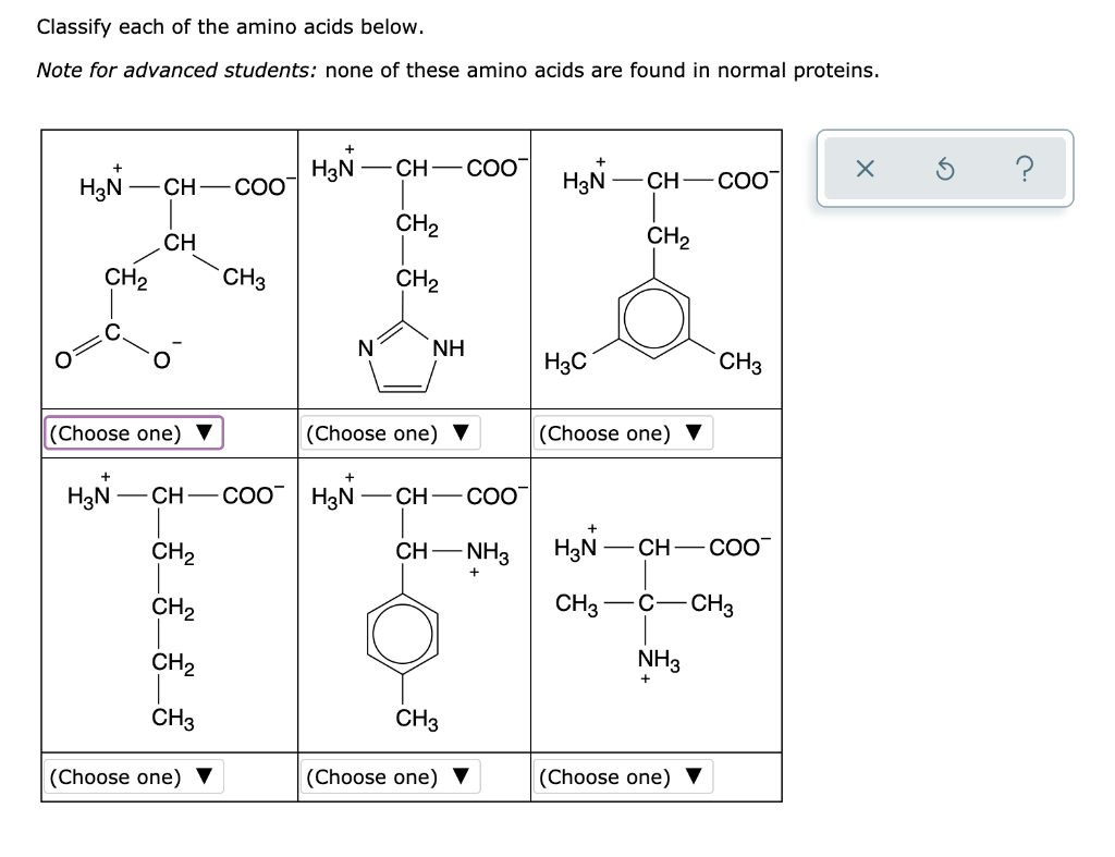 Solved Classify each of the amino acids below. Note for