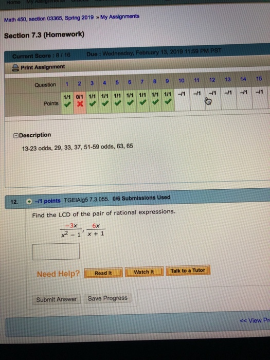 Solved Math 450, section 03365, Spring 2019 Section 7.3 | Chegg.com