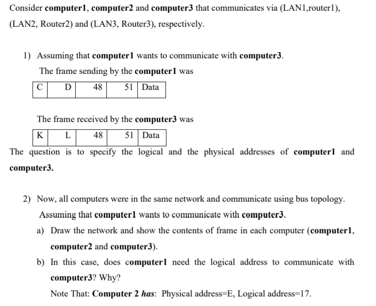 Solved Consider computerl, computer2 and computer3 that | Chegg.com