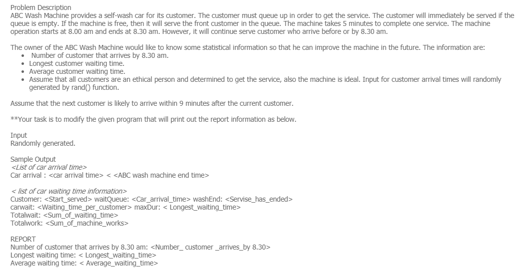 Solved Problem Description The DEF Wash Machine problem will | Chegg.com