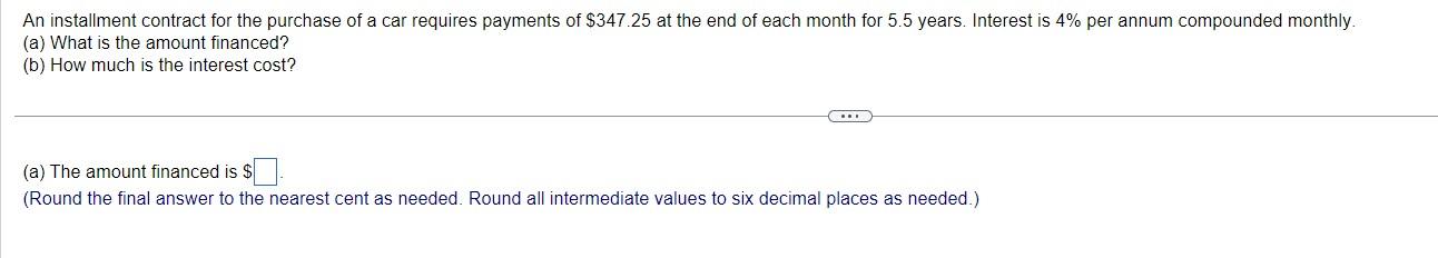 Solved An installment contract for the purchase of a car | Chegg.com