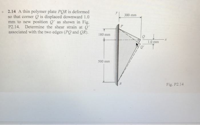Solved A thin polymer plate PQR is deformed so that comer Q | Chegg.com