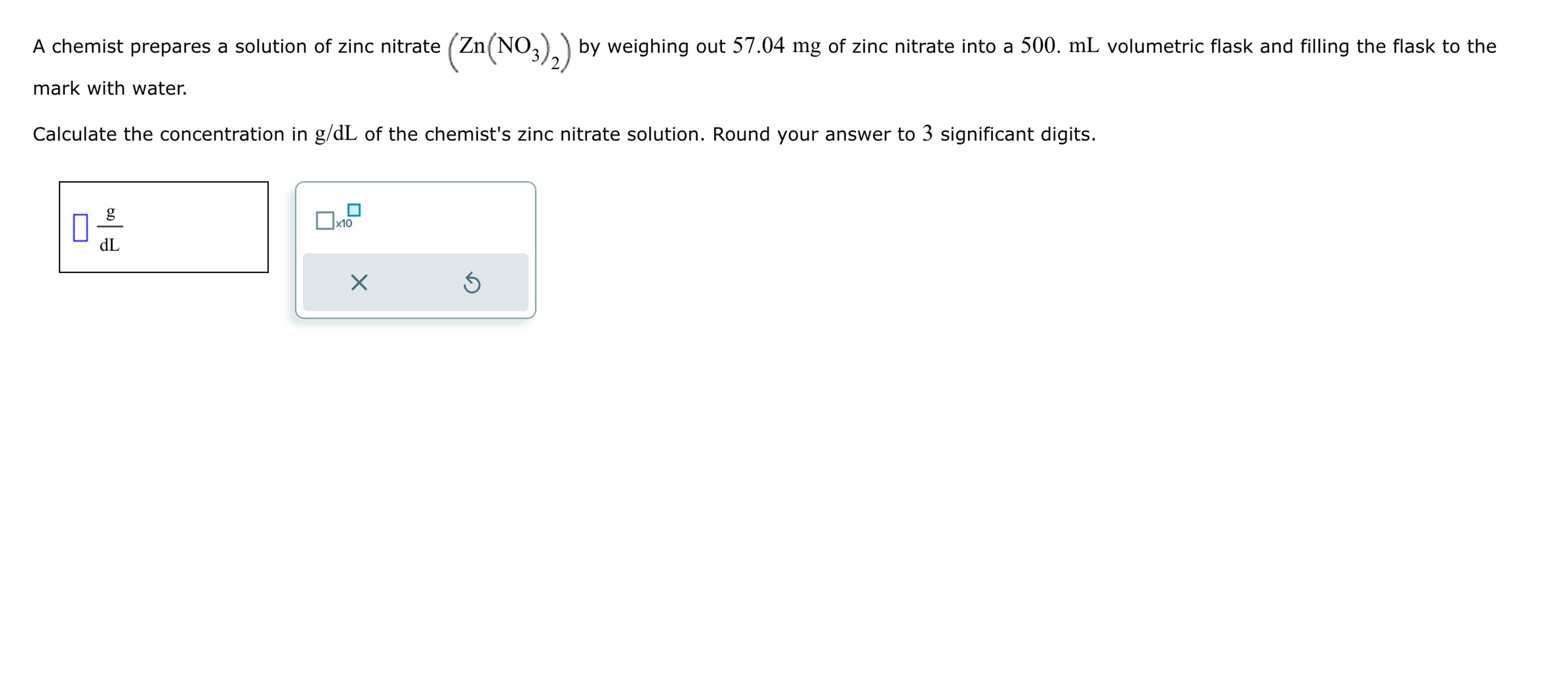 Solved A chemist prepares a solution of zinc nitrate