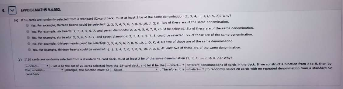Solved EPPDISCMATHS 9.4.002. (a) If 13 cards are randomly | Chegg.com