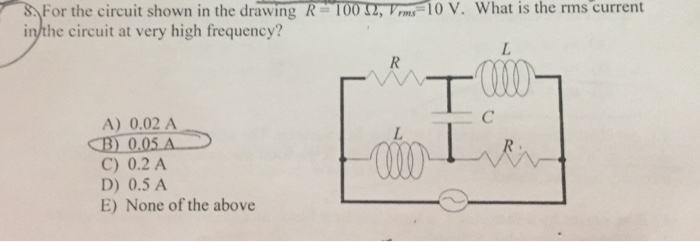 Solved 10 V. What is the rms current For the circuit shown | Chegg.com