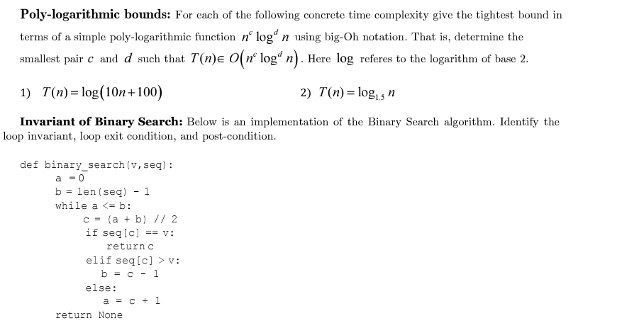 Solved Please explain step by step for Poly-logarithmic | Chegg.com