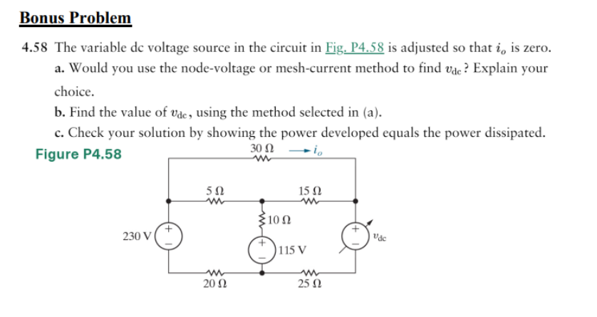 Solved Bonus Problem4.58 ﻿The variable de voltage source in | Chegg.com
