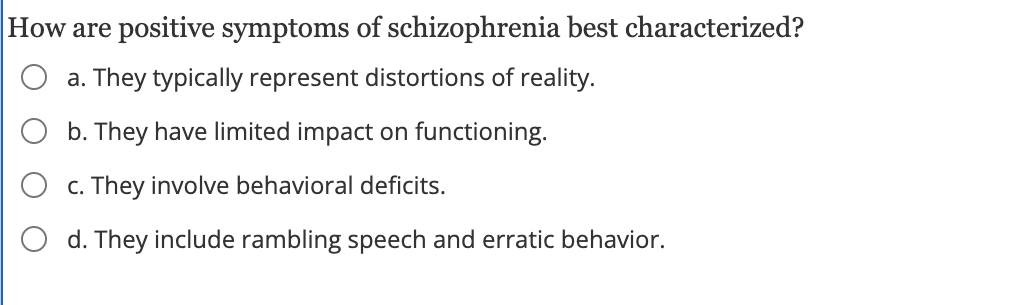 Solved How are positive symptoms of schizophrenia best | Chegg.com