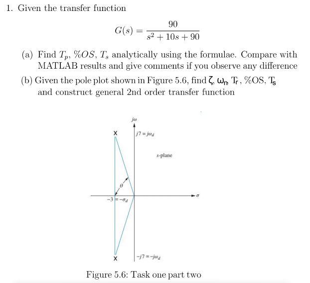 Solved 1. Given the transfer function G(s)=s2+10s+9090 (a) | Chegg.com