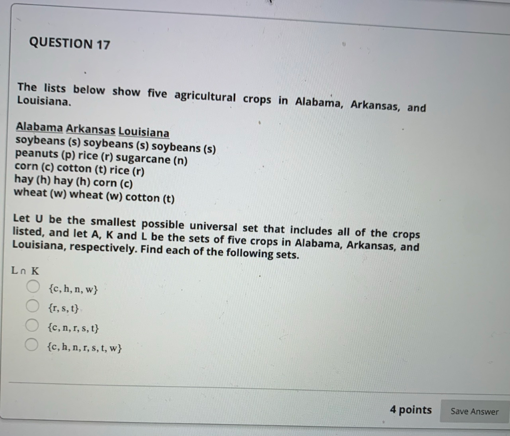 Solved Question 17 The Lists Below Show Five Agricultural Chegg Com