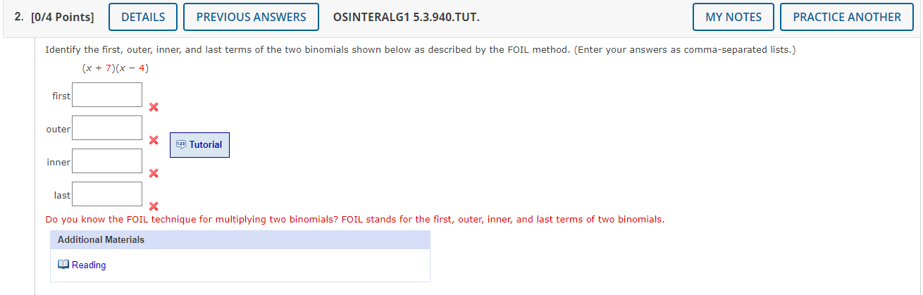 Solved Identify the first, outer, inner, and last terms of | Chegg.com