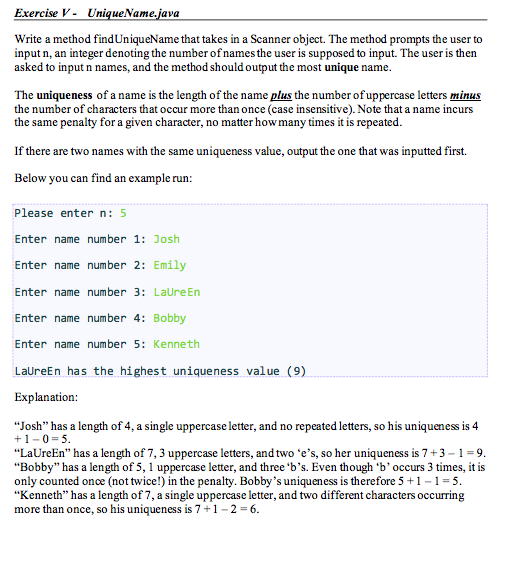 Solved Exercise V - UniqueName.java Write a method find | Chegg.com