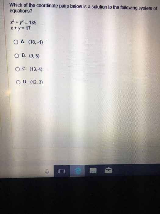 Solved Which of the coordinate pairs below is a solution to | Chegg.com