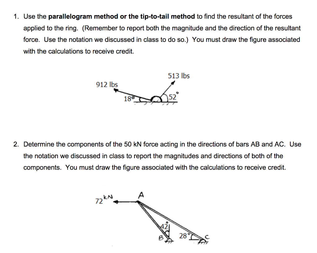 Solved 1. Use the parallelogram method or the tip-to-tail | Chegg.com