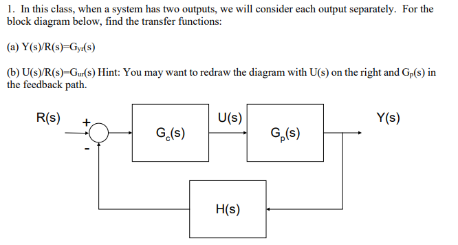 Solved 1. In this class, when a system has two outputs, we | Chegg.com