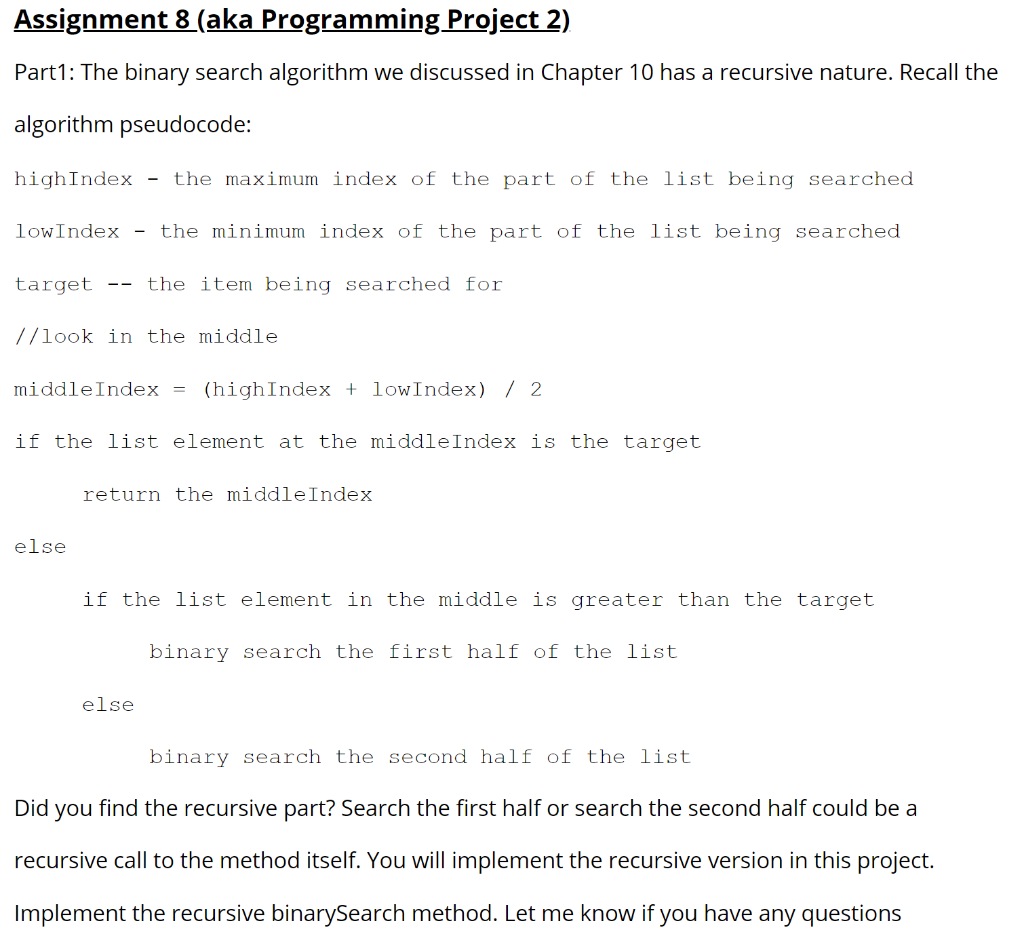 Solved Assignment 8 (aka Programming Project 2) Part1: The | Chegg.com