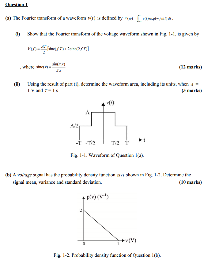 Solved Question 1 (a) The Fourier transform of a waveform | Chegg.com