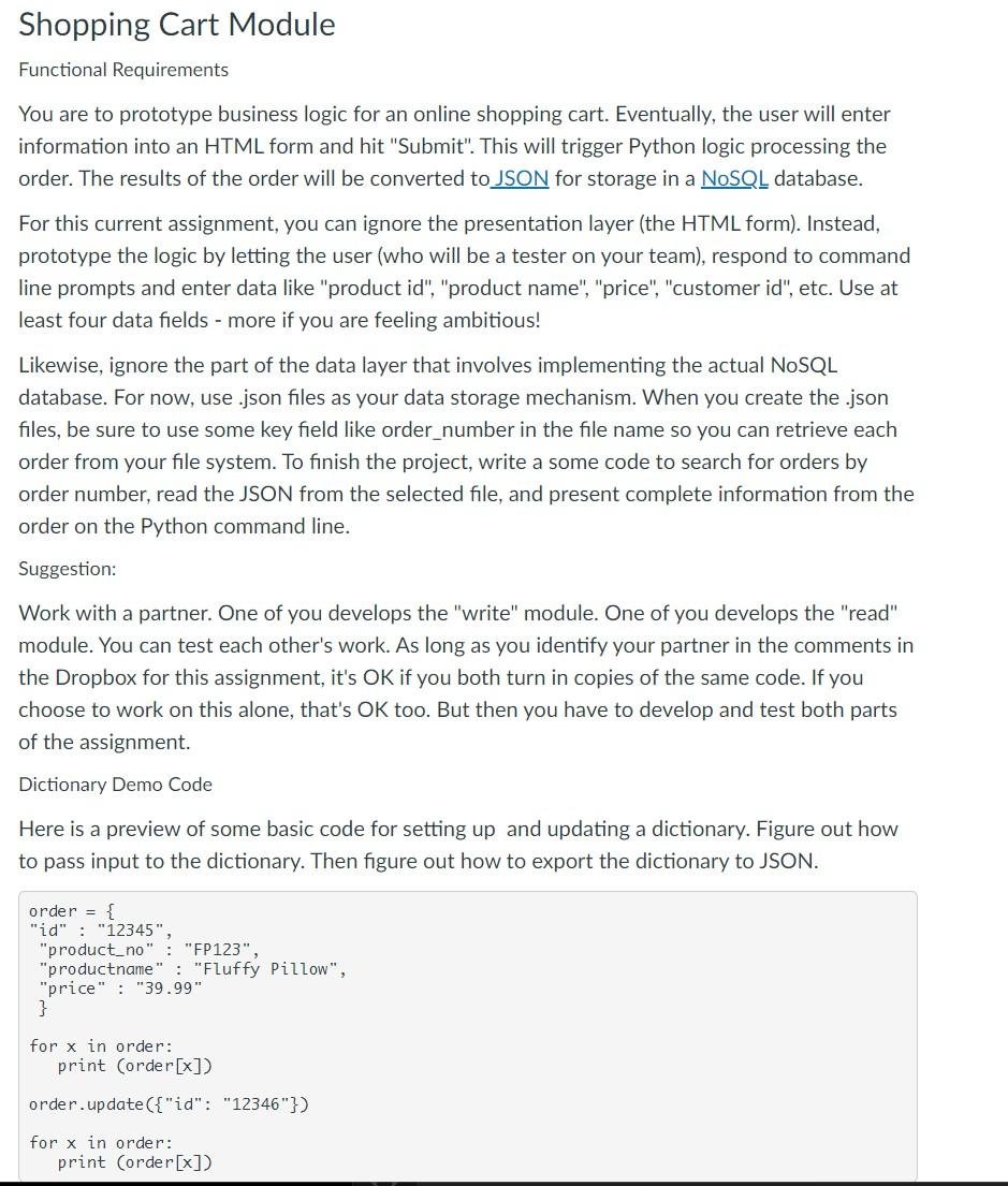 Solved Shopping Cart Module Functional Requirements You are
