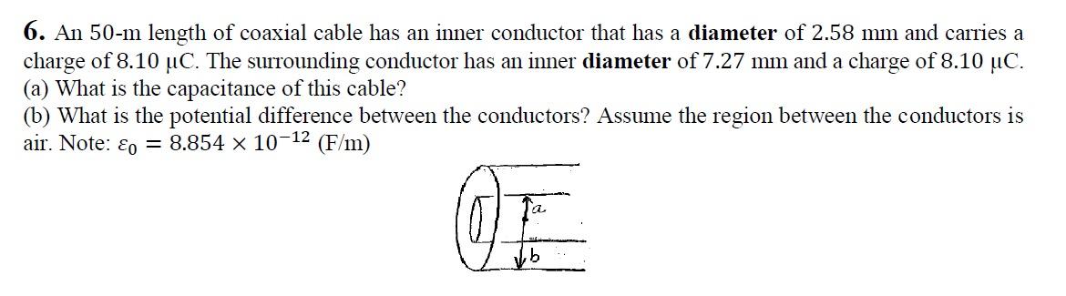 Solved 6. An 50-m length of coaxial cable has an inner | Chegg.com