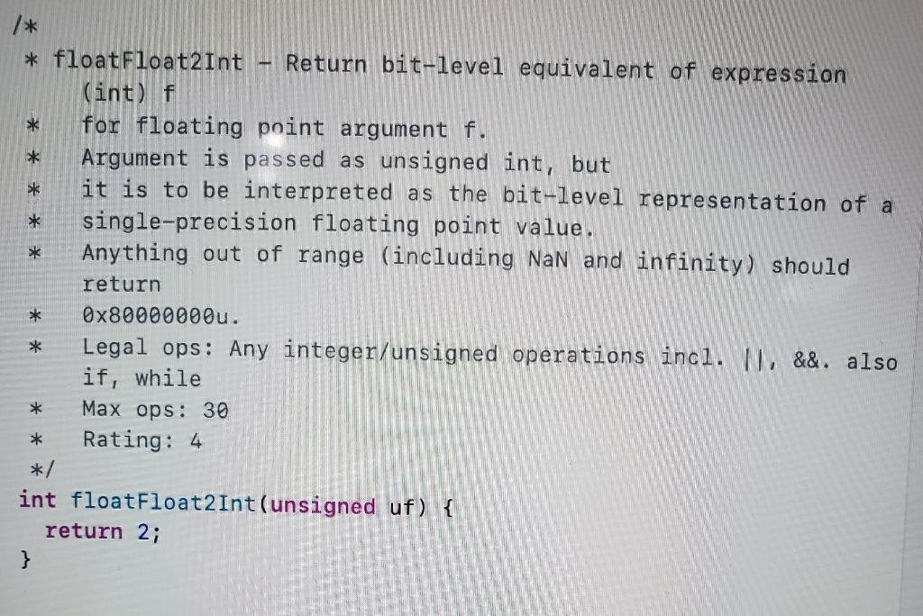 Solved * * sk * * floatFloat2Int Return bit-level equivalent | Chegg.com