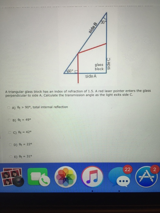 Solved A triangular glass block has an index of refraction | Chegg.com