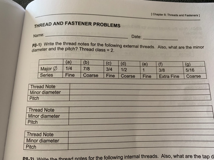 Solved Chapter 8: Threads And Fasteners ] THREAD AND | Chegg.com