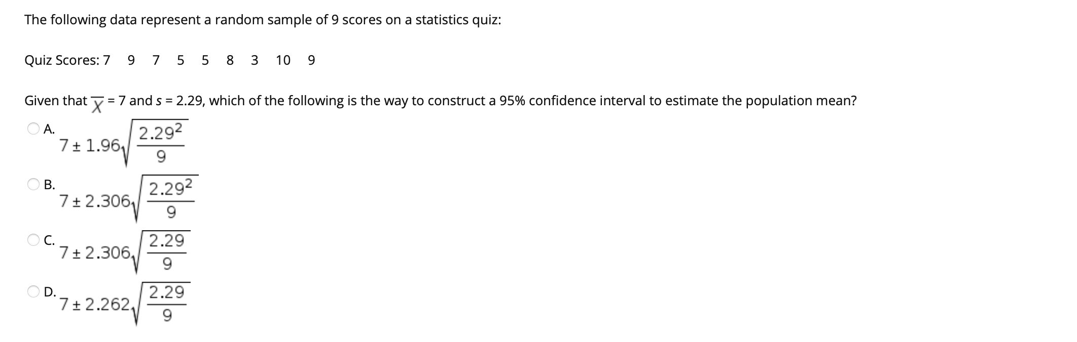 Solved The following data represent a random sample of 9 | Chegg.com