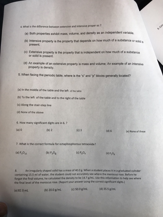 Solved 4. What is the difference between extensive and | Chegg.com