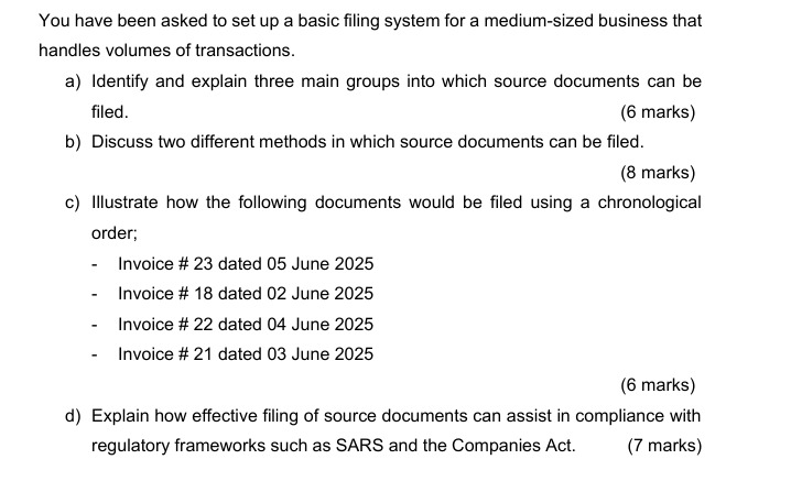 Solved You have been asked to set up a basic filing system | Chegg.com