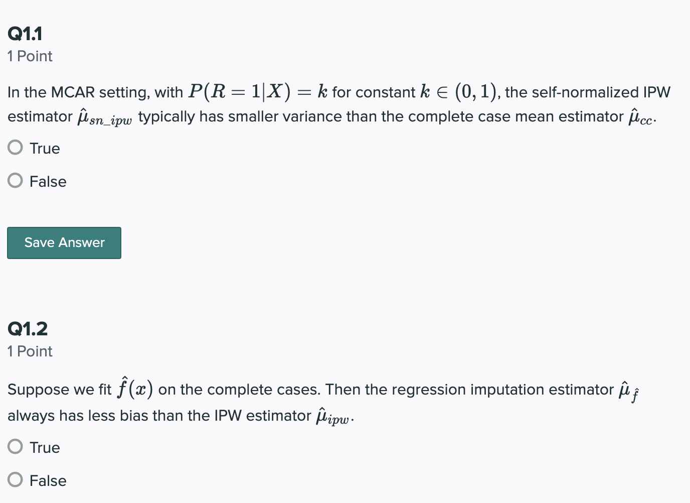 Solved Q1 1 1 Point In The Mcar Setting With P R 1 X Chegg Com