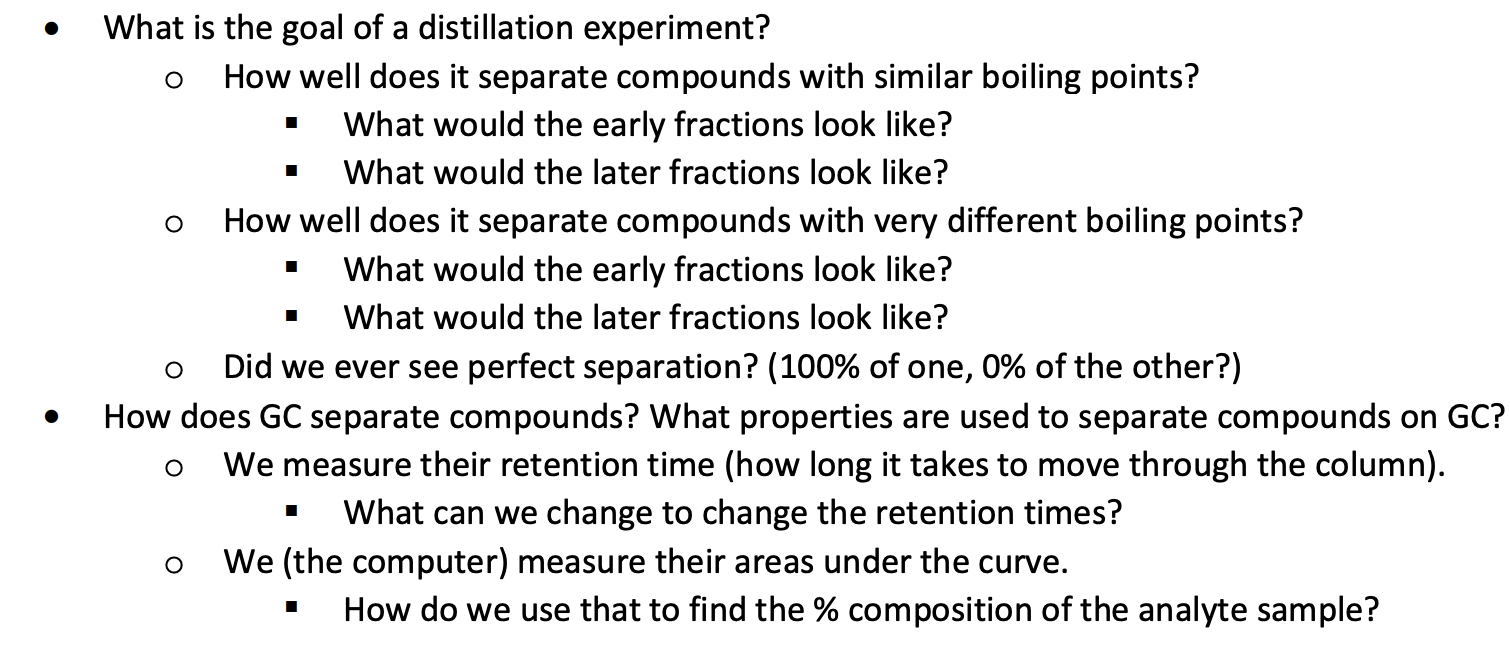 Solved . O What is the goal of a distillation experiment?