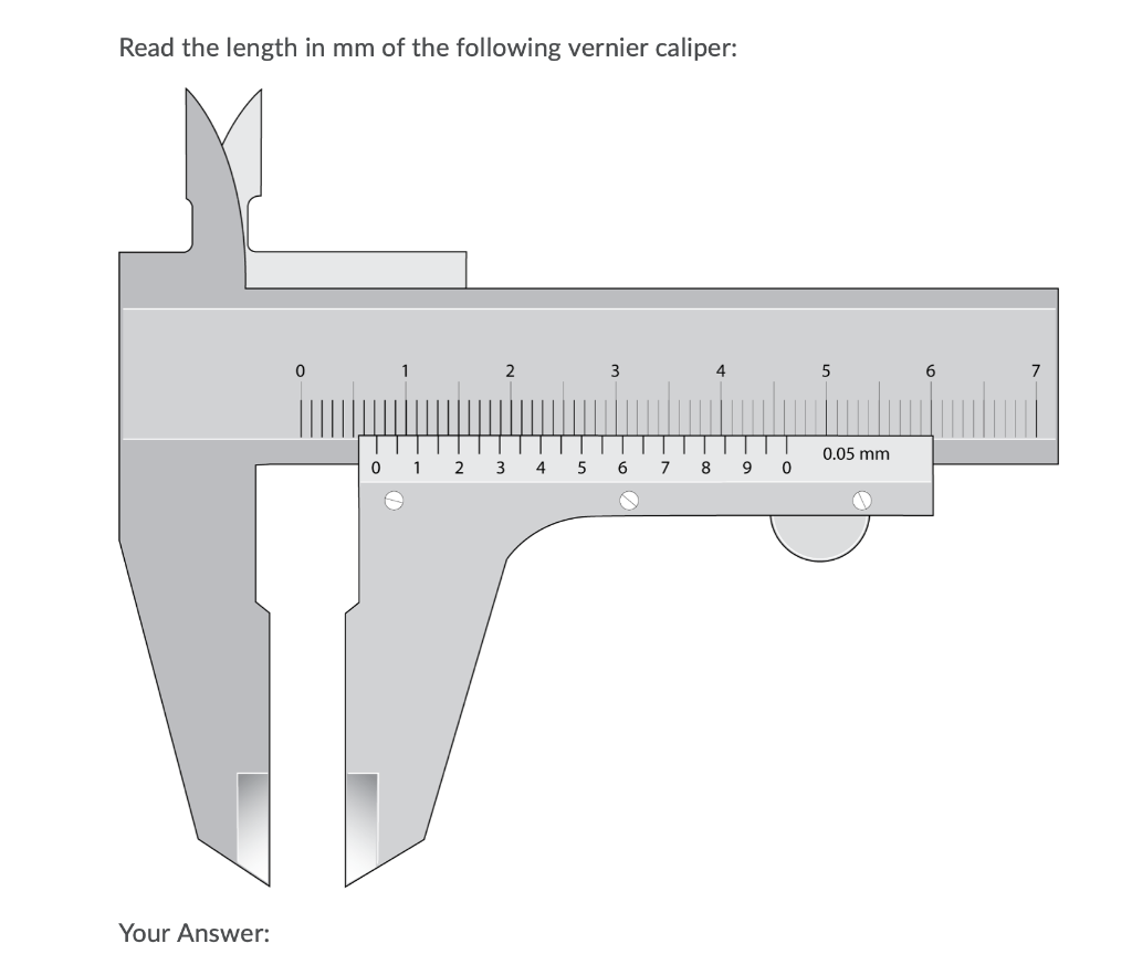 Vernier caliper reading clearance in mm