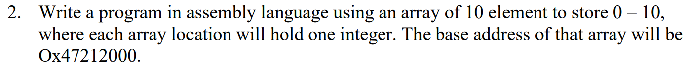 2. Write a program in assembly language using an | Chegg.com