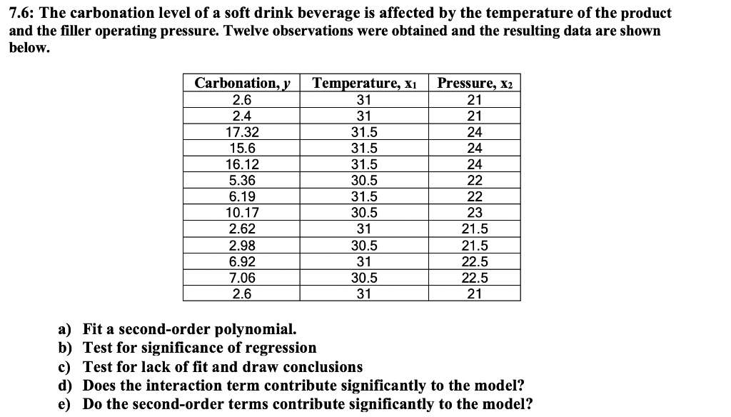 Solved 7.6: The carbonation level of a soft drink beverage | Chegg.com