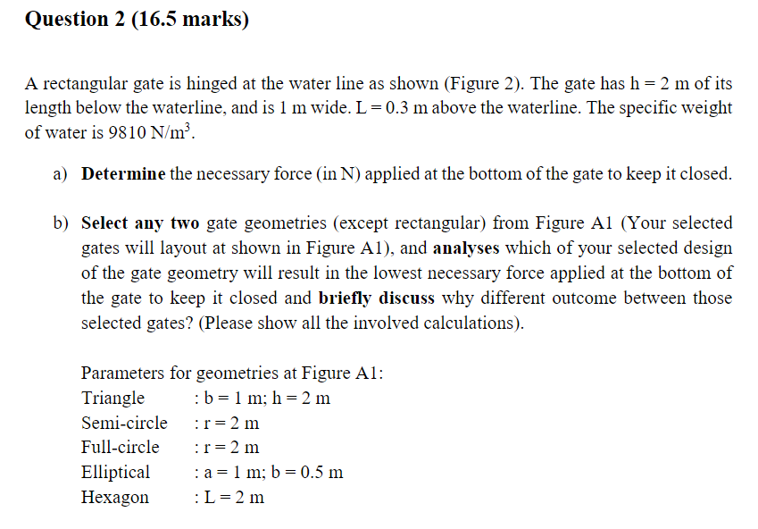 Solved Question 2 (16.5 Marks) A Rectangular Gate Is Hinged | Chegg.com