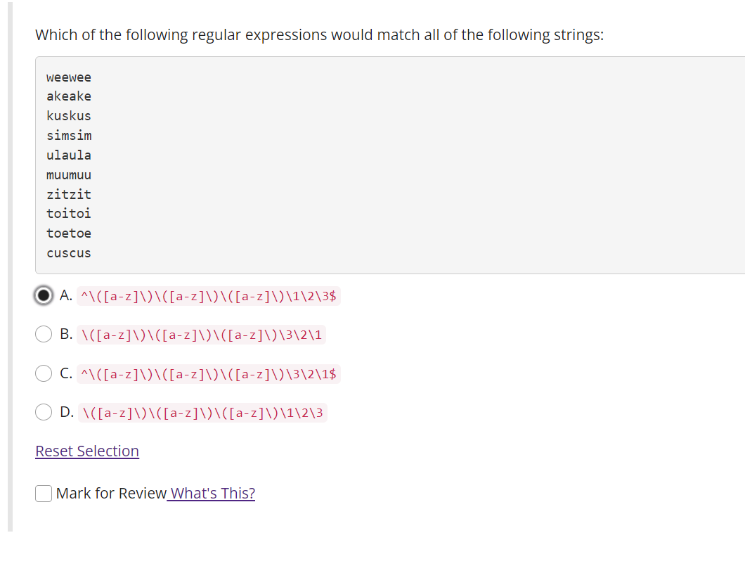 Solved Which Of The Following Regular Expressions Would | Chegg.com