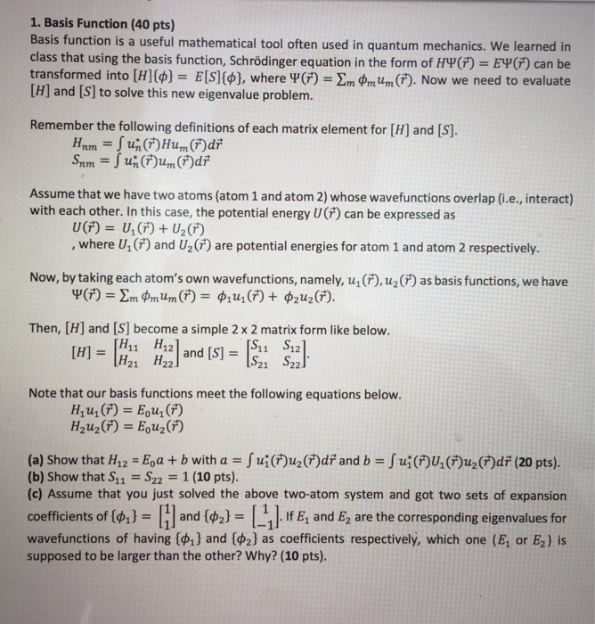 Solved 1. Basis Function (40 pts) Basis function is a useful | Chegg.com