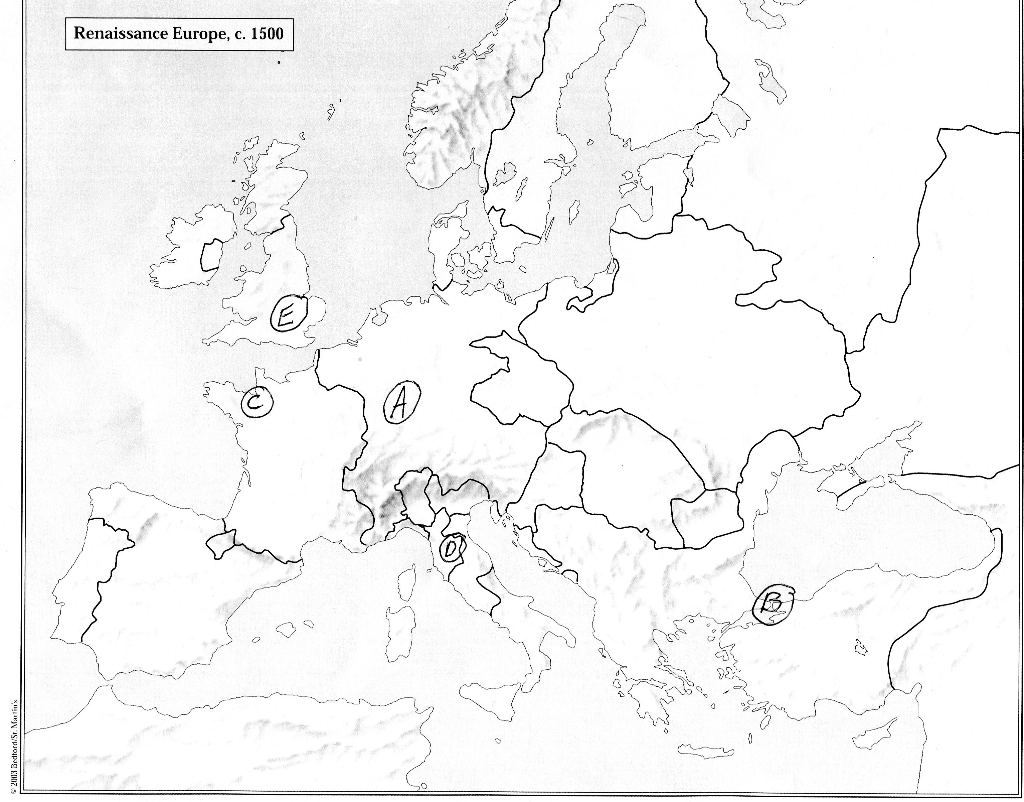 Solved 1- Based on the Renaissance Europe map below, | Chegg.com