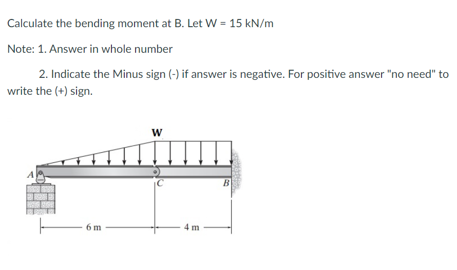 Solved Calculate The Bending Moment At B. Let W=15kN/m Note: | Chegg.com