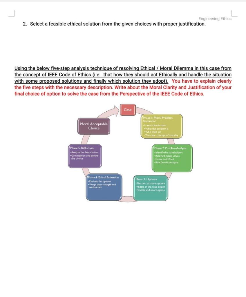 Solved Engineering Ethics 2. Select a feasible ethical | Chegg.com